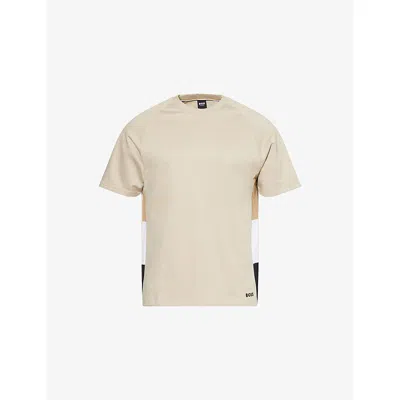 Hugo Boss Mens Light Beige Iconic Logo-embroidered Cotton-jersey T-shirt
