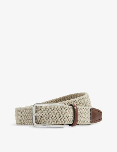 Hugo Boss Logo-embossed Woven Belt In Light Beige