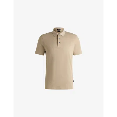 Hugo Boss Mens Boss Short-sleeve Regular-fit Polo Shirt In Light Beige