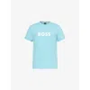 Hugo Boss Mens Light/pastel Blue Brand-print Crewneck Cotton-jersey T-shirt
