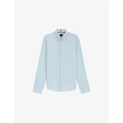 Hugo Boss Mens Boss Logo-embroidered Regular-fit Linen Shirt In Blue