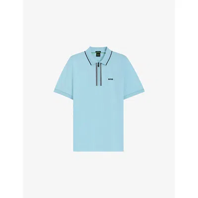 Hugo Boss Mens Light/pastel Blue Logo-embroidered Short-sleeve Cotton Polo Xl