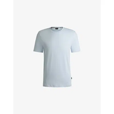 Hugo Boss Mens Boss Logo-print Regular-fit Cotton T-shirt In Blue