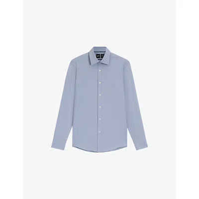 Hugo Boss Mens Light/pastel Blue Spread-collar Slim-fit Stretch-cotton Shirt