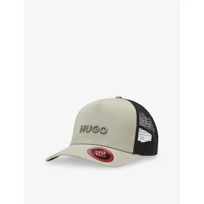 Hugo Boss Mens Light/pastel Green Logo-embroidered Mesh-panel Cotton Trucker Cap In Purple