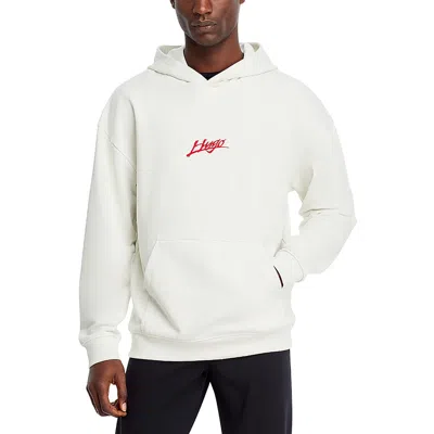 Hugo Boss Dlogolong Cotton Logo Embroidered Relaxed Fit Hoodie In Natural