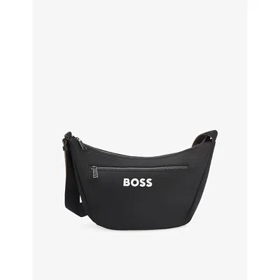 Hugo Boss Mens Black Logo-print Woven Cross Body Bag