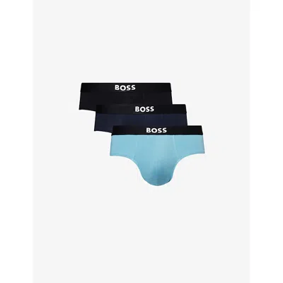 Hugo Boss Mens Open Miscellaneous Logo-waistband Pack Of Three Stretch-cotton Briefs Xl In Multi