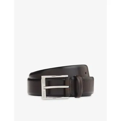 Hugo Boss Mens Logo-engraved Leather Buckle Belt Dark Brown