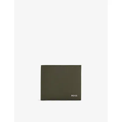 Hugo Boss Mens Logo-plaque Leather Wallet Open Green