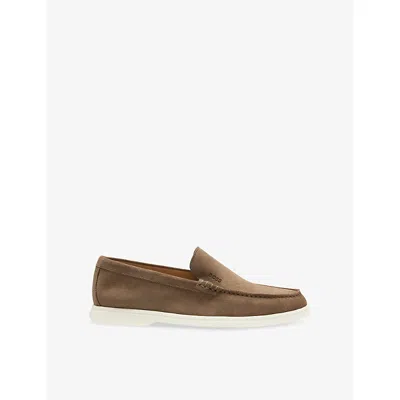 Hugo Boss Mens Debossed-logo Suede Loaf In Brown