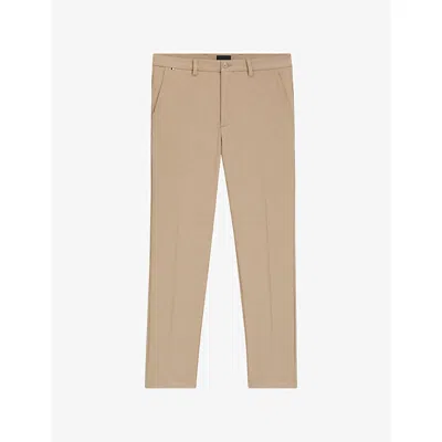 Hugo Boss Mens Medium Beige Slim-fit Straight-leg Stretch-woven Trousers In Brown