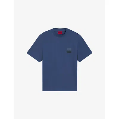 Hugo Boss Mens Hugo Brand-print Short-sleeve Cotton T-shirt In Blue