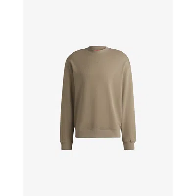 Hugo Boss Mens Hugo Crewneck Branded Cotton-jersey Sweatshirt In Medium Brown