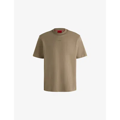 Hugo Boss Mens Hugo Logo-print Relaxed-fit Cotton T-shirt In Medium Brown