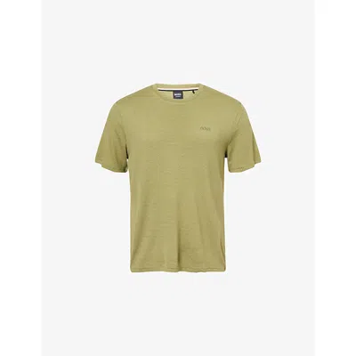 Hugo Boss Mens Medium Green Ribbed Crewneck Stretch-woven T-shirt