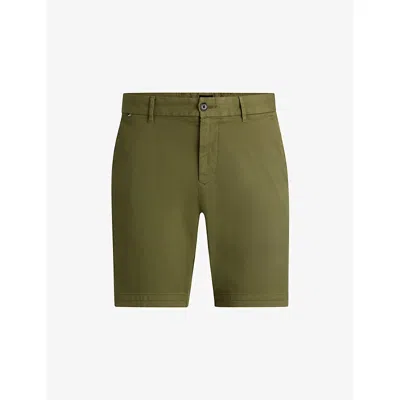 Hugo Boss Mens Medium Green Slip-pocket Straight-leg Slim-fit Stretch-cotton Shorts