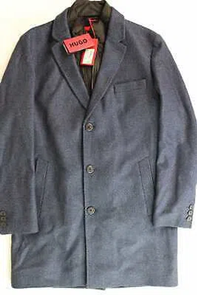 Pre-owned Hugo Boss Mens Milogan Wool Blend Textured Slim Fit Over Coat 46r Blue
