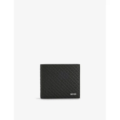 Hugo Boss Mens Black Monogram-embossed Leather Wallet