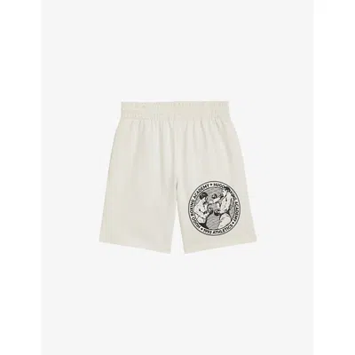 Hugo Boss Mens Natural Graphic-print Elasticated-waist Cotton Shorts In Pink