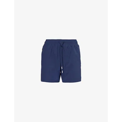 Hugo Boss Mens Boss Iconic Stripe-trim Swim Shorts In Navy