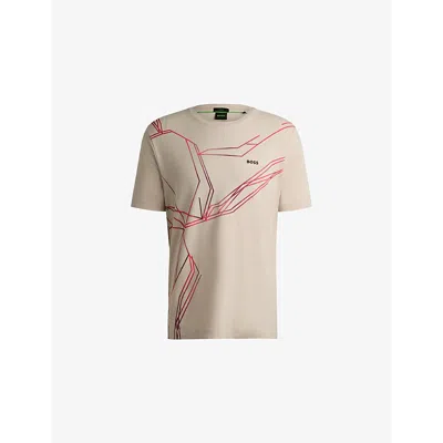 Hugo Boss Mens Open Beige Degradé-print Short-sleeve Cotton-jersey T-shirt Xxl