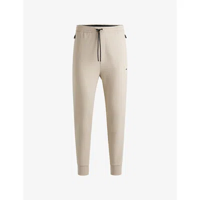 Hugo Boss Mens Open Beige Drawstring-waist Cotton-blend Jogging Bottoms