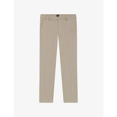 Hugo Boss Mens Open Beige Slim-fit Straight-leg Stretch-cotton Trousers In Gray