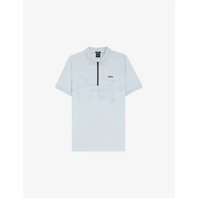 Hugo Boss Mens Open Blue Abstract-print Zipped Cotton-blend Polo Shirt Xl