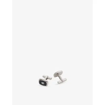 Hugo Boss Mens Open Blue Double Monogram Enamelled Brass Cufflinks In Silver