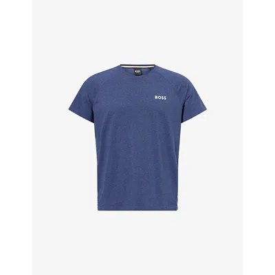 Hugo Boss Mens Rise Logo-print Cotton-jersey Blend Pyjama Top Open Blue