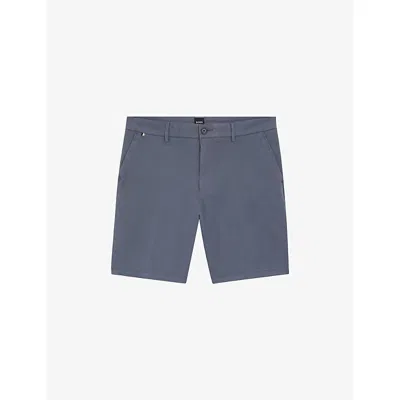 Hugo Boss Mens Open Blue Straight-leg Stretch-cotton Shorts