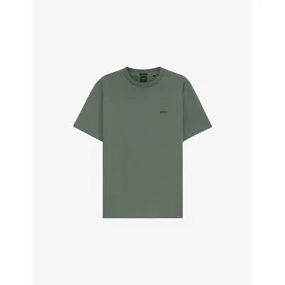Hugo Boss Mens Open Green Brand-embossed Short-sleeved Stretch-cotton T-shirt Xxl