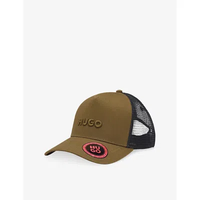 Hugo Boss Mens Open Green Brand-embroidered Cotton-twill And Mesh Trucker Hat