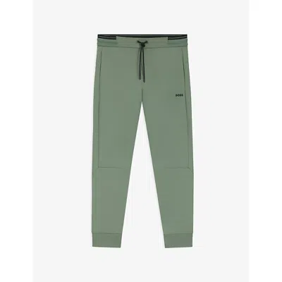 HUGO BOSS MENS OPEN GREEN BRANDED DRAWSTRING-WAIST COTTON-BLEND JOGGING BOTTOMS XL