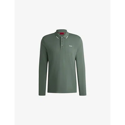 Hugo Boss Mens Open Green Branded Long-sleeved Cotton Polo Shirt Xxl