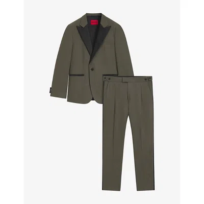 Hugo Boss Mens Contrast-trim Regular-fit Stretch Wool-blend Suit Open Green