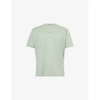 Hugo Boss Mens Boss Green Crewneck Embossed-logo Cotton-jersey T-shirt