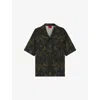Hugo Boss Mens Open Green Graphic-print Short-sleeve Cotton Shirt Xl In Black