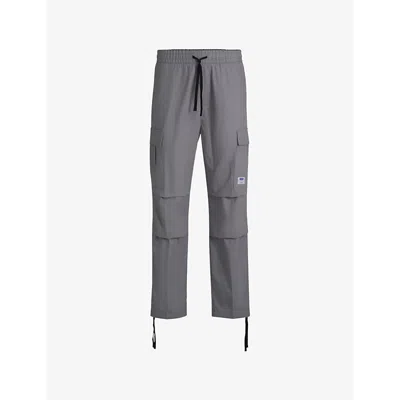 Hugo Boss Mens Open Grey Logo-appliqué Relaxed-fit Cotton Cargo Trousers Xl
