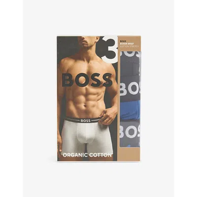 Hugo Boss Mens Open Miscellaneous Bold Mid-rise Pack Of Three Stretch-cotton Boxer Briefs