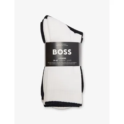 Hugo Boss Mens Open Miscellaneous Logo-print Pack Of Three Ribbed Stretch-woven Socks In Animal Print