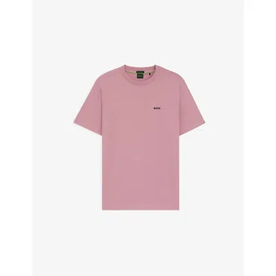 Hugo Boss Mens Boss Logo-embroidered Regular-fit Stretch-cotton T-shirt In Pink