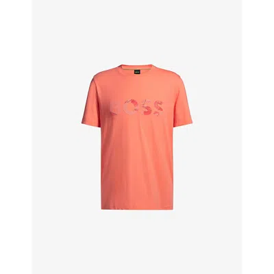 Hugo Boss Mens Open Red Crewneck Brand-print Cotton-jersey T-shirt