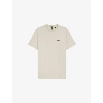 Hugo Boss Mens Open White Brand-embossed Short-sleeved Stretch-cotton T-shirt In Neutral