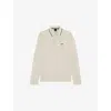 Hugo Boss Mens Open White Brand-embroidered Long-sleeved Cotton-piqué Polo Shirt
