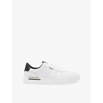 Hugo Boss Mens Debossed-branded Leather Low-top Trainers In Open White