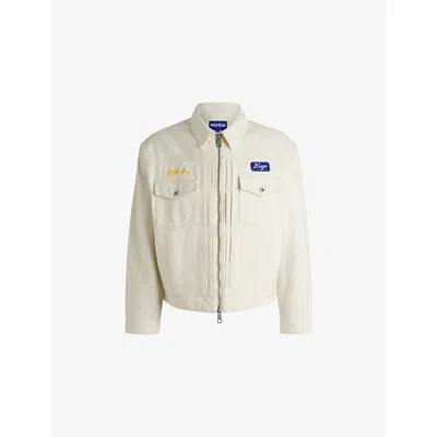 Hugo Boss Mens Open White Motor Club Brand-appliqué Cotton-twill Jacket