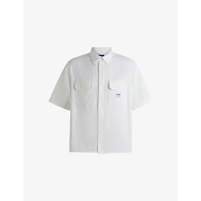 Hugo Boss Mens Spread-collar Brand-patch Cotton Shirt Open White Xxl