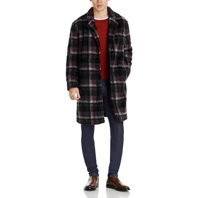 Hugo Boss Mens Plaid Faux Fur Long Coat In Grey